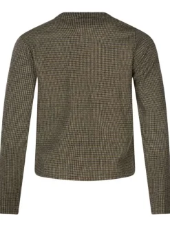 Cardigan beige à petits carreaux doux avec une coupe courte et un col rond