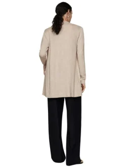 Cardigan beige uni avec coupe droite col v et à manches longues