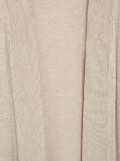 Cardigan beige uni avec coupe droite col v et à manches longues