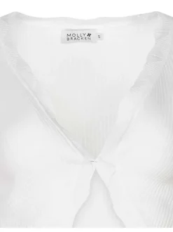 Cardigan blanc en maille côtelé à coupe cropped et à manches longues
