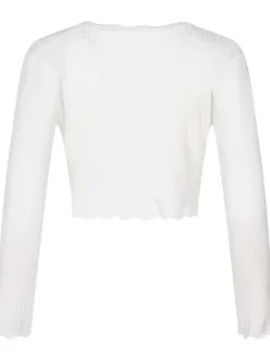 Cardigan blanc en maille côtelé à coupe cropped et à manches longues