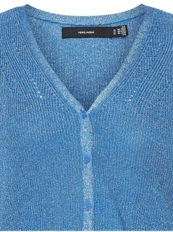 Cardigan bleu en maille jersey à coupe droite col v et à manches longues