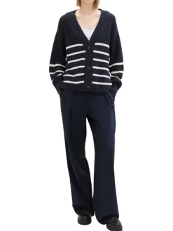 Cardigan bleu marine rayé à coupe oversize en maille épaisse