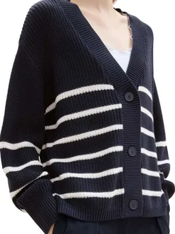 Cardigan bleu marine rayé à coupe oversize en maille épaisse
