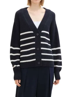 Cardigan bleu marine rayé à coupe oversize en maille épaisse