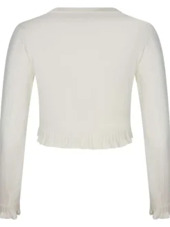 Cardigan boutonné écru en maille ajourée à coupe cropped et col v
