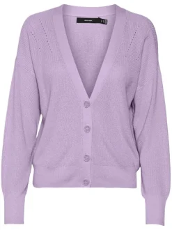 Cardigan boutonné parme en maille jersey avec une coupe droite et un col v