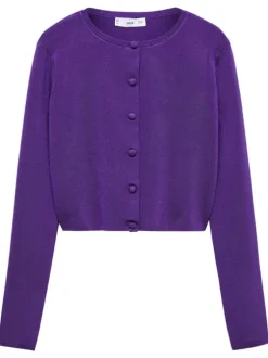 Cardigan boutonné violet avec une coupe cropped et un col rond