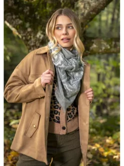 Cardigan camel léopard avec une coupe ajustée à col v et des manches longues