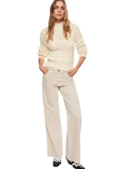 Cardigan Canica beige en maille ajourée avec une coupe droite et col montant