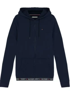 Cardigan à capuche marine uni coupe droite loungewear