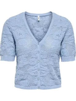 Cardigan ciel uni pourvu de manches courtes et d'une coupe droite