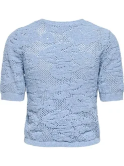 Cardigan ciel uni pourvu de manches courtes et d'une coupe droite