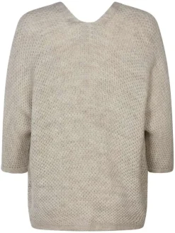 Cardigan écru uni pour femme en point chaine avec coupe droite