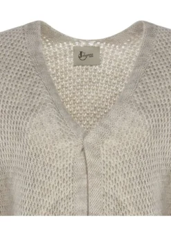 Cardigan écru uni pour femme en point chaine avec coupe droite