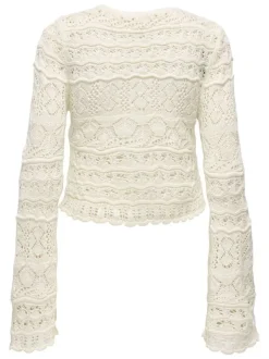 Cardigan écru uni pourvu d'une coupe droite et de manches longues