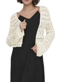 Cardigan écru uni pourvu d'une coupe droite et de manches longues