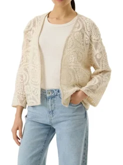 Cardigan en coton écru uni pourvu d'une coupe droite et de manches longues