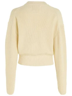Cardigan en coton en transition écru avec une coupe relaxed et un col v