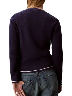 Cardigan en coton marine à coupe ajustée pourvu d'un col v profond