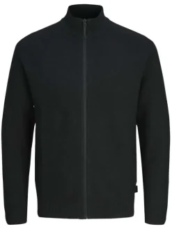 Cardigan en coton mélangé noir à coupe droite et à col montant et zippé
