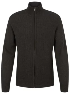Cardigan en coton noir uni maille jersey à coupe droite et col montant