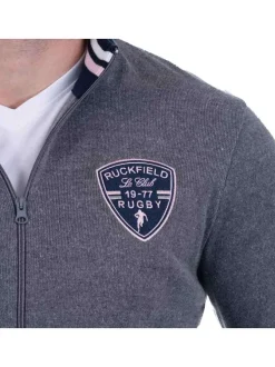 Cardigan gris chiné uni avec une coupe droite et un col montant