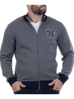 Cardigan gris chiné uni avec une coupe droite et un col montant