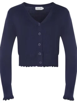 Cardigan marine uni avec une coupe cropped un col v et des manches longues