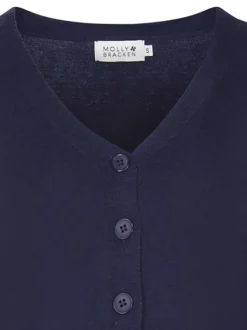 Cardigan marine uni avec une coupe cropped un col v et des manches longues