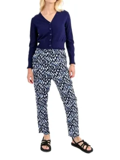Cardigan marine uni avec une coupe cropped un col v et des manches longues