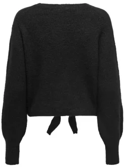 Cardigan noir uni avec une coupe droite à col v et des manches longues