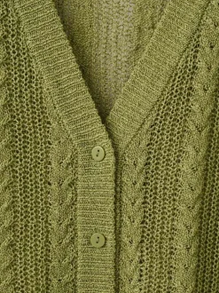 Cardigan olive uni pourvu d'une coupe droite et de manches longues