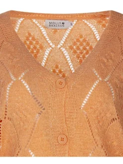 Cardigan pêche en maille ajourée à coupe droite col v et à manches longues