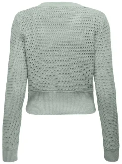 Cardigan vert d'eau uni en crochet ajouré avec une coupe droite et un col v