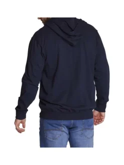 Cardigan zippé à capuche uni marine en coton et 2 poches latérales