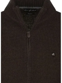 Cardigan zippé en laine noir avec une coupe droite col camionneur et maille moulinée