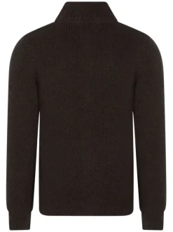 Cardigan zippé en laine noir avec une coupe droite col camionneur et maille moulinée
