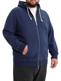 Cardigan zippé Levi's® en coton marine uni avec une coupe droite