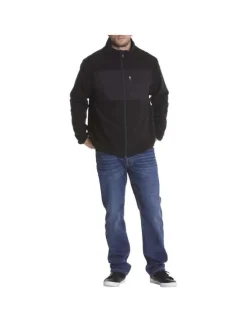 Cardigan zippé polaire noir à coupe droite col montant et à manches longues