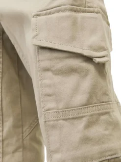 Cargo en coton biologique beige uni à coupe slim fit et à taille mi-haute