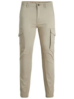 Cargo en coton biologique beige uni à coupe slim fit et à taille mi-haute