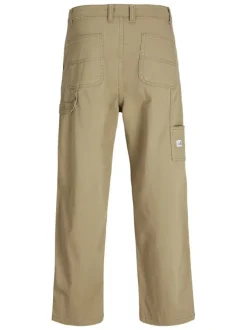 Cargo en coton camel uni à coupe droite avec logo blanc et bleu
