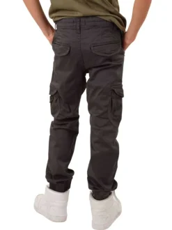 Cargo en coton gris anthracite uni à coupe slim et à taille intermédiaire