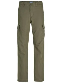 Cargo en coton kaki uni à coupe regular fit et à taille mi-haute