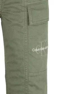 Cargo en coton kaki uni à taille et ourlets élastiqués et avec une coupe slim