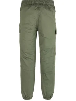 Cargo en coton kaki uni à taille et ourlets élastiqués et avec une coupe slim