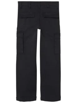 Cargo en coton noir uni avec une coupe regular fit et une taille basse