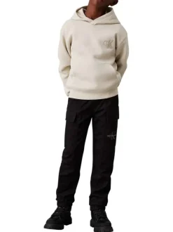 Cargo en coton noir uni avec une taille élastiquée et des poches