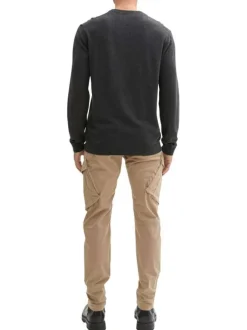 Cargo en coton beige uni ajusté avec poches à rabats de travers